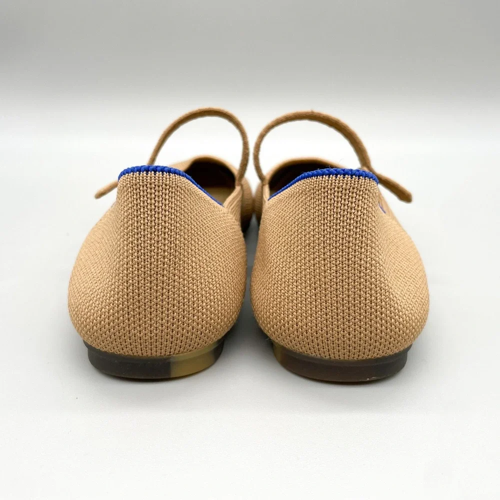 Rothys The Square Mary Jane Womens 6 Wren Tan Knit Ballet Flats Shoes Office